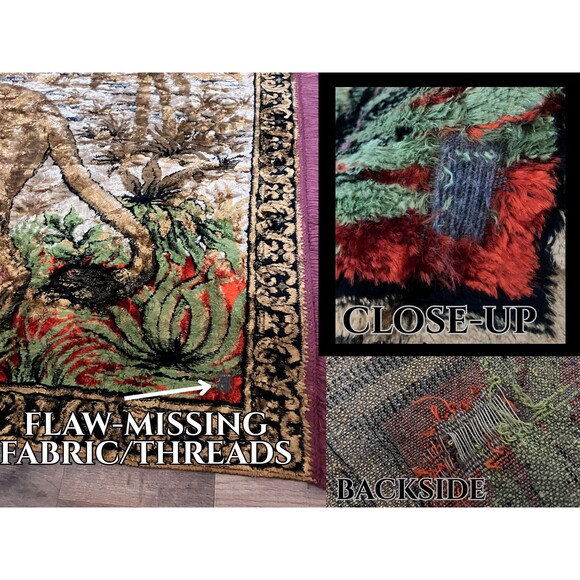 Large Vintage Lion Fringed Tapestry or Rug, 74 inches by 47 inches - Picture 5 of 9